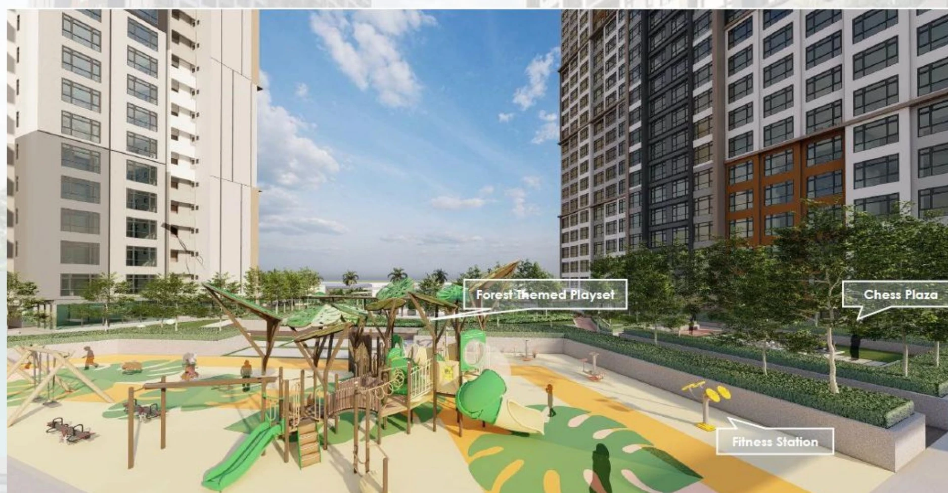 Artist's impression of the forest-themed playground and landscaped garden