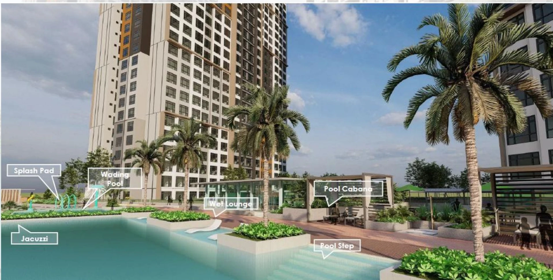 Artist's impression of the pool and landscaped leisure deck